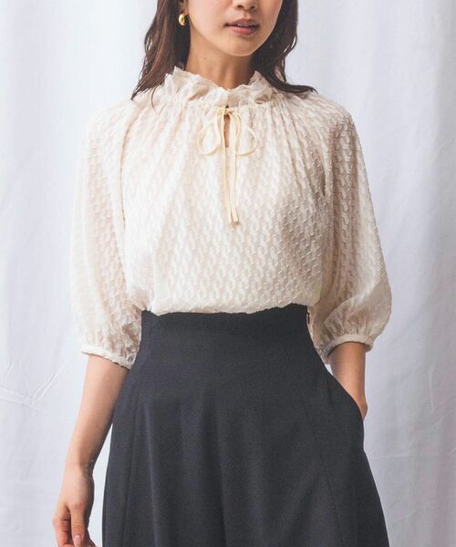 NARACAMICIE / ナラカミーチェ シャツ・ブラウス | 【NARACAMICIE】カットジャガードドロストネック七分袖ブラウス(オフホワイト)
