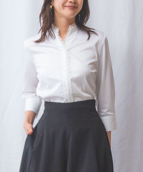 NARACAMICIE / ナラカミーチェ シャツ・ブラウス | 【NARACAMICIE】ツイルピコレース七分袖シャツ | 詳細1