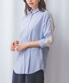 NARACAMICIE / ナラカミーチェ シャツ・ブラウス | 【NARACAMICIE】ストレッチストライプ肩レース七分袖シャツ