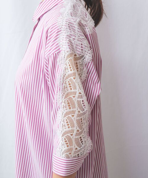 NARACAMICIE / ナラカミーチェ シャツ・ブラウス | 【NARACAMICIE】ストレッチストライプ肩レース七分袖シャツ | 詳細11