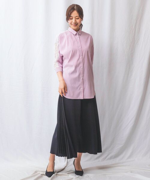 NARACAMICIE / ナラカミーチェ シャツ・ブラウス | 【NARACAMICIE】ストレッチストライプ肩レース七分袖シャツ | 詳細12