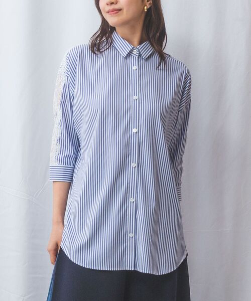 NARACAMICIE / ナラカミーチェ シャツ・ブラウス | 【NARACAMICIE】ストレッチストライプ肩レース七分袖シャツ | 詳細13