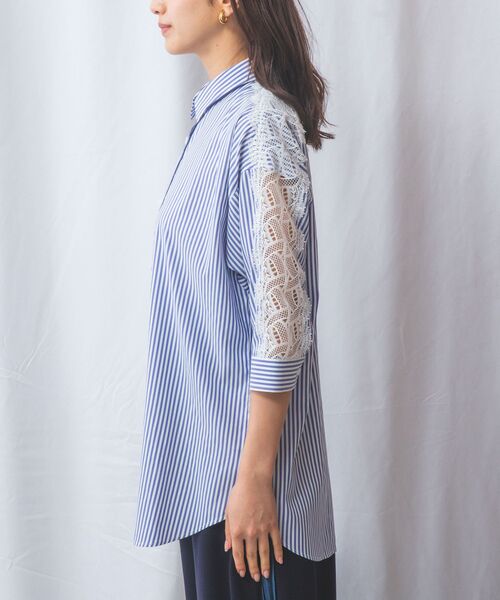 NARACAMICIE / ナラカミーチェ シャツ・ブラウス | 【NARACAMICIE】ストレッチストライプ肩レース七分袖シャツ | 詳細15