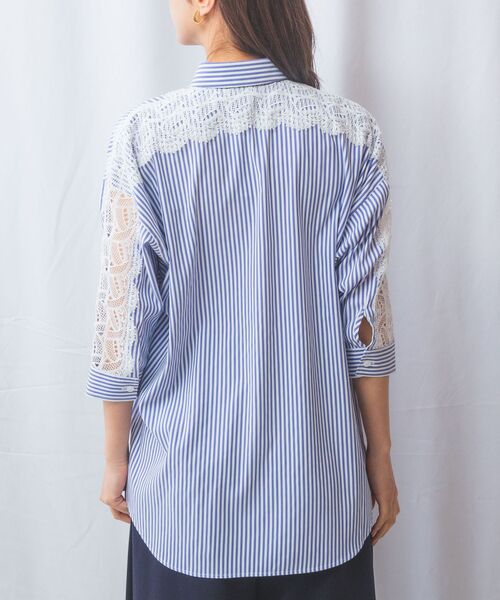 NARACAMICIE / ナラカミーチェ シャツ・ブラウス | 【NARACAMICIE】ストレッチストライプ肩レース七分袖シャツ | 詳細16