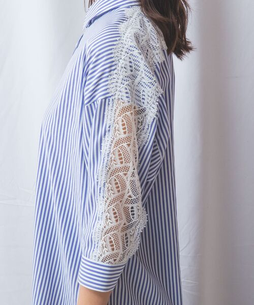 NARACAMICIE / ナラカミーチェ シャツ・ブラウス | 【NARACAMICIE】ストレッチストライプ肩レース七分袖シャツ | 詳細23