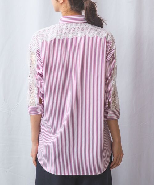 NARACAMICIE / ナラカミーチェ シャツ・ブラウス | 【NARACAMICIE】ストレッチストライプ肩レース七分袖シャツ | 詳細4
