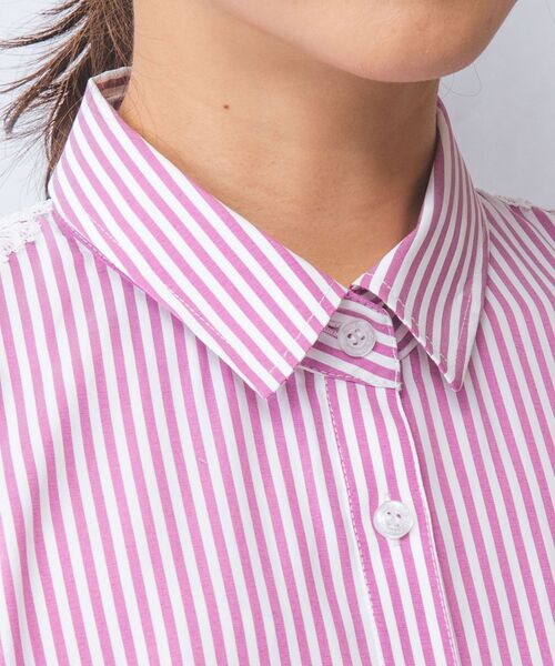 NARACAMICIE / ナラカミーチェ シャツ・ブラウス | 【NARACAMICIE】ストレッチストライプ肩レース七分袖シャツ | 詳細5