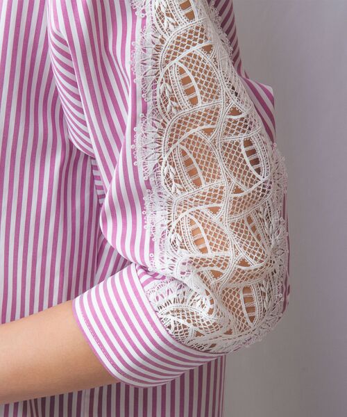 NARACAMICIE / ナラカミーチェ シャツ・ブラウス | 【NARACAMICIE】ストレッチストライプ肩レース七分袖シャツ | 詳細7