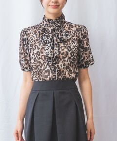NARACAMICIE / ナラカミーチェ シャツ・ブラウス | 【NARACAMICIE】ヒョウ柄ボウタイ半袖ブラウス