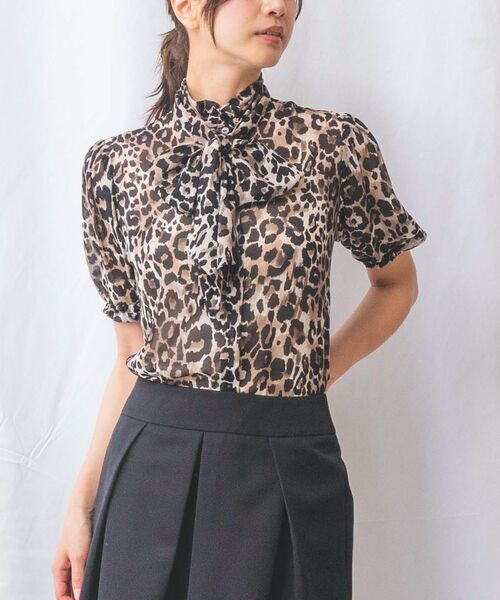 NARACAMICIE / ナラカミーチェ シャツ・ブラウス | 【NARACAMICIE】ヒョウ柄ボウタイ半袖ブラウス | 詳細1