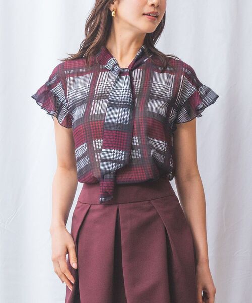 NARACAMICIE / ナラカミーチェ シャツ・ブラウス | 【NARACAMICIE】ビッググレンチェックボウタイ半袖ブラウス | 詳細1
