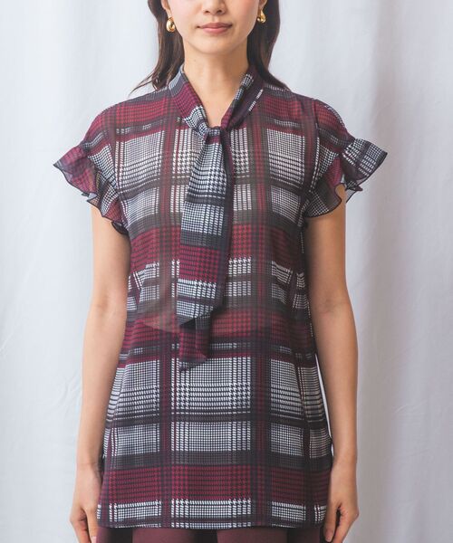 NARACAMICIE / ナラカミーチェ シャツ・ブラウス | 【NARACAMICIE】ビッググレンチェックボウタイ半袖ブラウス | 詳細2