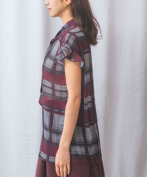 NARACAMICIE / ナラカミーチェ シャツ・ブラウス | 【NARACAMICIE】ビッググレンチェックボウタイ半袖ブラウス | 詳細3