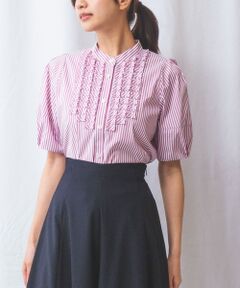 NARACAMICIE / ナラカミーチェ シャツ・ブラウス | 【NARACAMICIE】ストレッチストライプフロントデザインタック半袖ブラウス