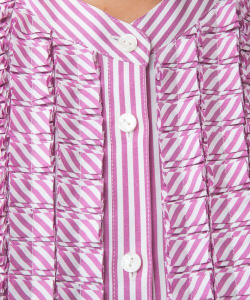 NARACAMICIE / ナラカミーチェ シャツ・ブラウス | 【NARACAMICIE】ストレッチストライプフロントデザインタック半袖ブラウス | 詳細10