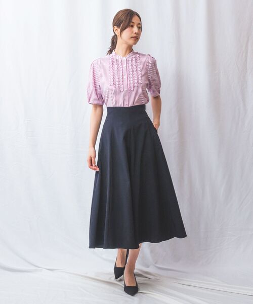 NARACAMICIE / ナラカミーチェ シャツ・ブラウス | 【NARACAMICIE】ストレッチストライプフロントデザインタック半袖ブラウス | 詳細12