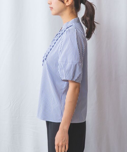 NARACAMICIE / ナラカミーチェ シャツ・ブラウス | 【NARACAMICIE】ストレッチストライプフロントデザインタック半袖ブラウス | 詳細15