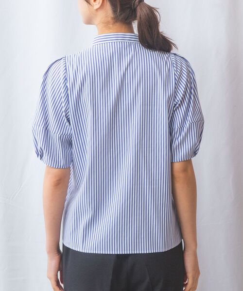 NARACAMICIE / ナラカミーチェ シャツ・ブラウス | 【NARACAMICIE】ストレッチストライプフロントデザインタック半袖ブラウス | 詳細16