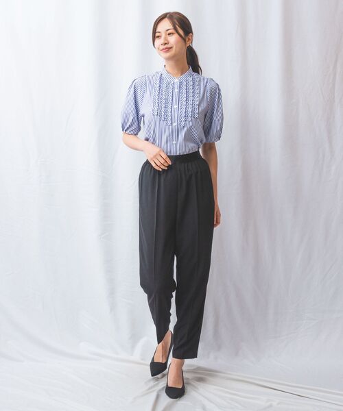 NARACAMICIE / ナラカミーチェ シャツ・ブラウス | 【NARACAMICIE】ストレッチストライプフロントデザインタック半袖ブラウス | 詳細24