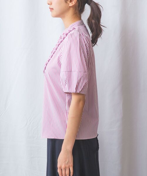 NARACAMICIE / ナラカミーチェ シャツ・ブラウス | 【NARACAMICIE】ストレッチストライプフロントデザインタック半袖ブラウス | 詳細3