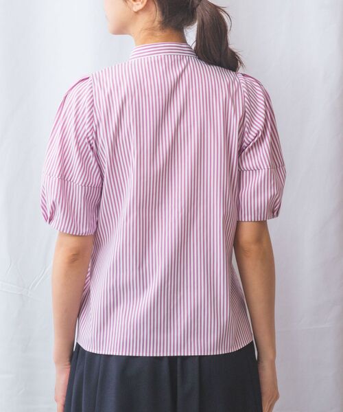 NARACAMICIE / ナラカミーチェ シャツ・ブラウス | 【NARACAMICIE】ストレッチストライプフロントデザインタック半袖ブラウス | 詳細4