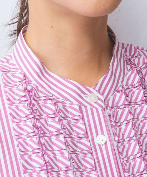 NARACAMICIE / ナラカミーチェ シャツ・ブラウス | 【NARACAMICIE】ストレッチストライプフロントデザインタック半袖ブラウス | 詳細5