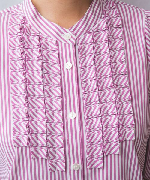 NARACAMICIE / ナラカミーチェ シャツ・ブラウス | 【NARACAMICIE】ストレッチストライプフロントデザインタック半袖ブラウス | 詳細9