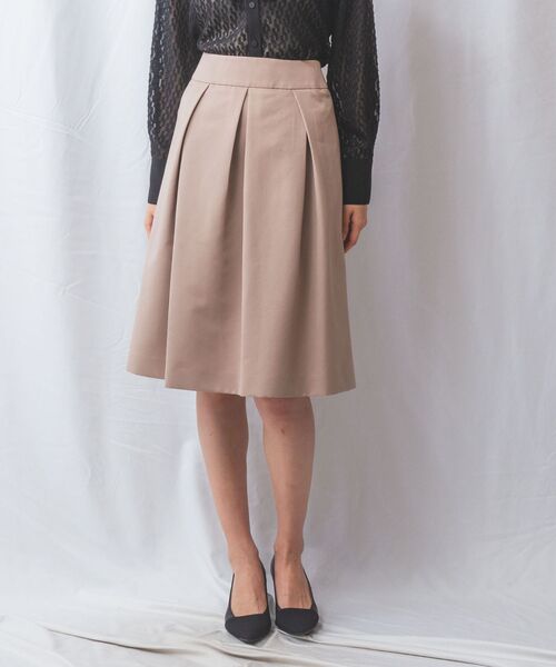 NARACAMICIE / ナラカミーチェ ミニ・ひざ丈スカート | 【NARACAMICIE】マットグログランタックフレアスカート(ベージュ)