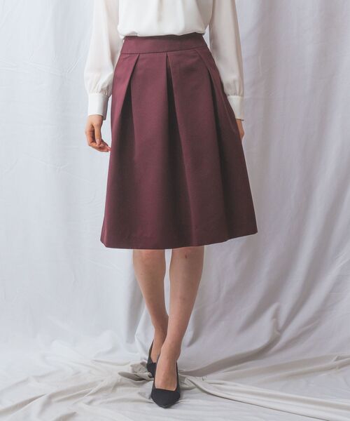 NARACAMICIE / ナラカミーチェ ミニ・ひざ丈スカート | 【NARACAMICIE】マットグログランタックフレアスカート(ブラウン)