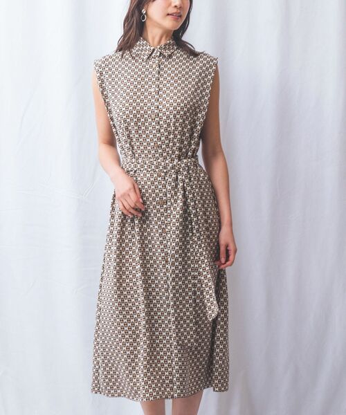 NARACAMICIE / ナラカミーチェ ロング・マキシ丈ワンピース | 【NARACAMICIE】幾何柄ノースリワンピース(ブラック)