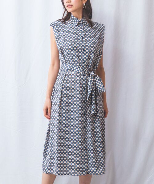 NARACAMICIE / ナラカミーチェ ロング・マキシ丈ワンピース | 【NARACAMICIE】幾何柄ノースリワンピース(ベージュ)