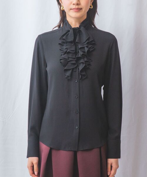 NARACAMICIE / ナラカミーチェ シャツ・ブラウス | 【NARACAMICIE】無地ジョーゼットフリル長袖ブラウス | 詳細1