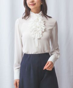 NARACAMICIE / ナラカミーチェ シャツ・ブラウス | 【NARACAMICIE】無地ジョーゼットフリル長袖ブラウスホワイト