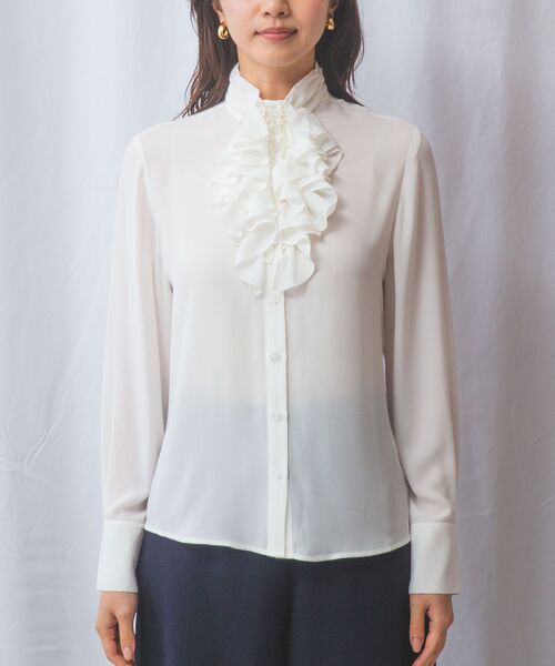 NARACAMICIE / ナラカミーチェ シャツ・ブラウス | 【NARACAMICIE】無地ジョーゼットフリル長袖ブラウスホワイト | 詳細2