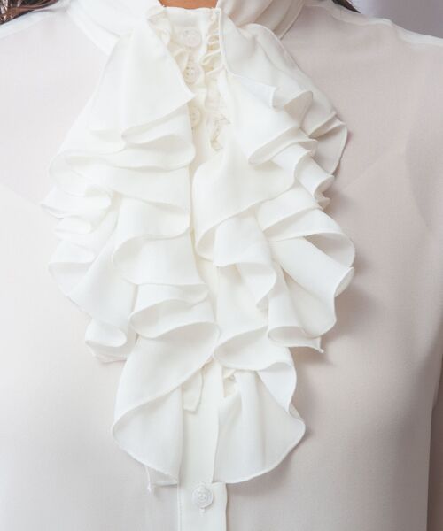 NARACAMICIE / ナラカミーチェ シャツ・ブラウス | 【NARACAMICIE】無地ジョーゼットフリル長袖ブラウスホワイト | 詳細8