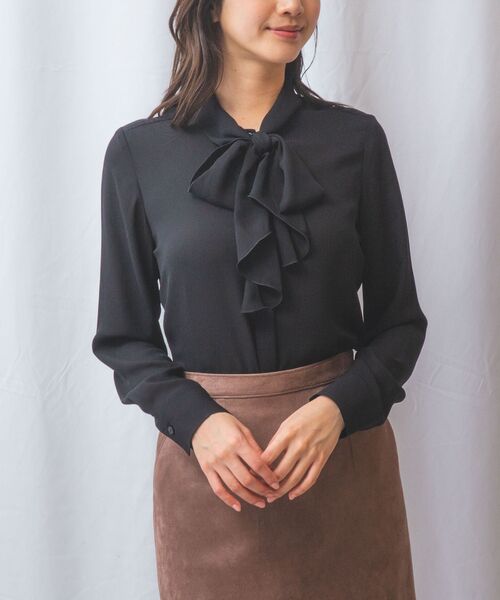 NARACAMICIE / ナラカミーチェ シャツ・ブラウス | 【NARACAMICIE】無地ジョーゼットラッフルボウタイ長袖ブラウス | 詳細1