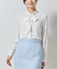 NARACAMICIE / ナラカミーチェ シャツ・ブラウス | 【NARACAMICIE】無地ジョーゼットラッフルボウタイ長袖ブラウスホワイト