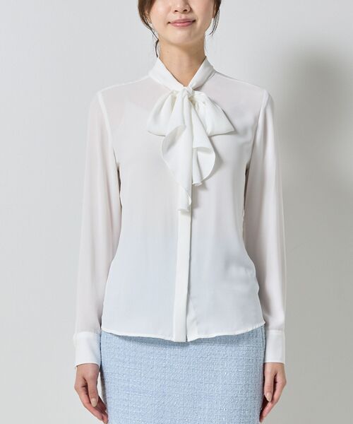 NARACAMICIE / ナラカミーチェ シャツ・ブラウス | 【NARACAMICIE】無地ジョーゼットラッフルボウタイ長袖ブラウスホワイト | 詳細2
