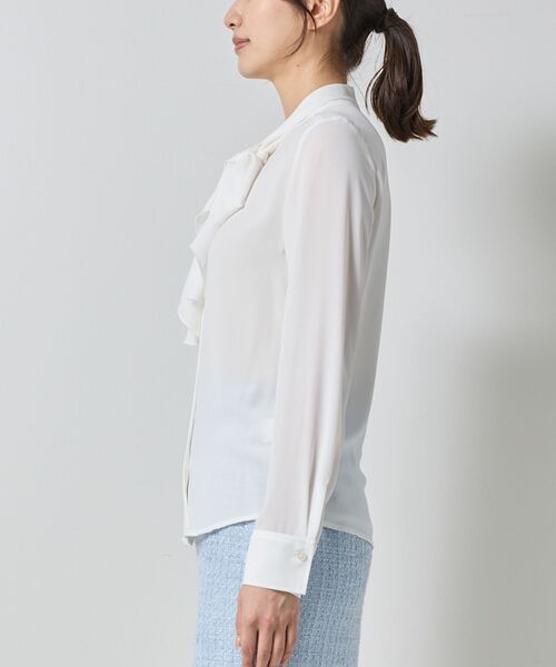 NARACAMICIE / ナラカミーチェ シャツ・ブラウス | 【NARACAMICIE】無地ジョーゼットラッフルボウタイ長袖ブラウスホワイト | 詳細3