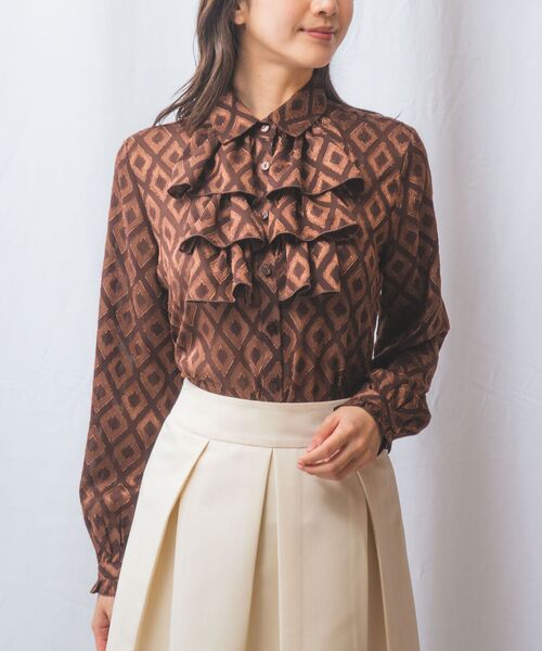 NARACAMICIE / ナラカミーチェ シャツ・ブラウス | 【NARACAMICIE】カットジャガード3段フリル長袖ブラウス(ブラウン)