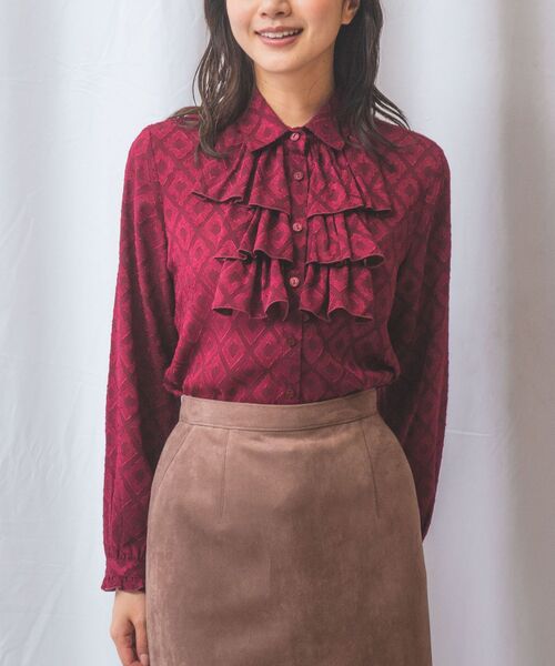 NARACAMICIE / ナラカミーチェ シャツ・ブラウス | 【NARACAMICIE】カットジャガード3段フリル長袖ブラウス(ボルドー)