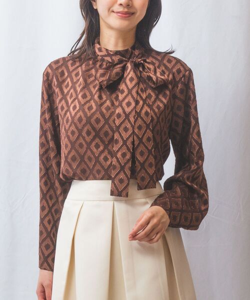 NARACAMICIE / ナラカミーチェ シャツ・ブラウス | 【NARACAMICIE】カットジャガードリボン付き長袖プルオーバー(ブラウン)