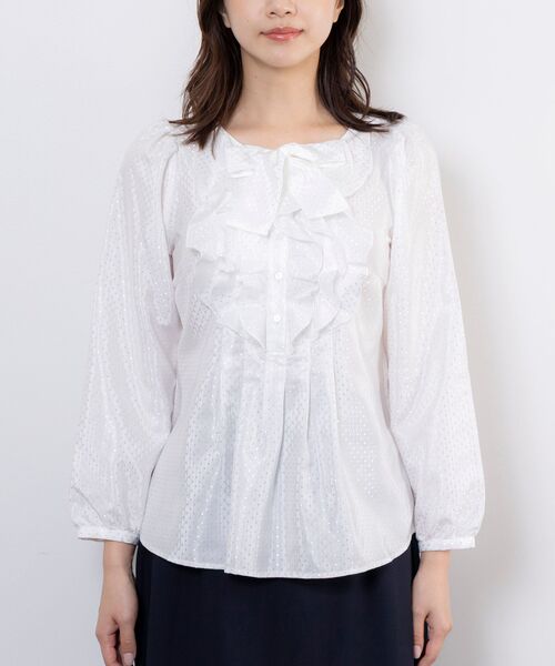 NARACAMICIE / ナラカミーチェ シャツ・ブラウス | 【NARACAMICIE】ドットジャガードフリルリボン長袖ブラウス | 詳細1