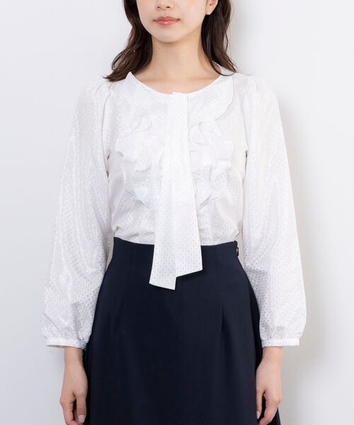 NARACAMICIE / ナラカミーチェ シャツ・ブラウス | 【NARACAMICIE】ドットジャガードフリルリボン長袖ブラウス | 詳細2
