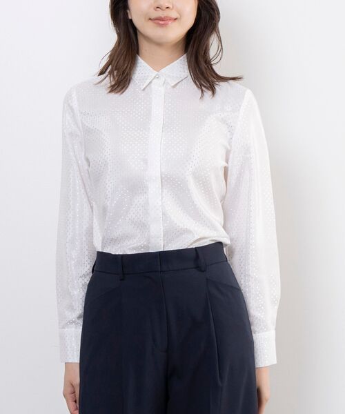 NARACAMICIE/ナラカミーチェ 【NARACAMICIE】ドットジャガード長袖シャツ衿ブラウス ホワイト 1(M)9号 NARACAMICIE/ナラカミーチェ 【NARACAMICIE】ドットジャガード長袖シャツ衿ブラウス ホワイト 1(M)9号