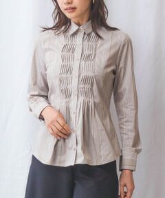 NARACAMICIE / ナラカミーチェ シャツ・ブラウス | 【NARACAMICIE】ストライプフロントデザインピンタック長袖シャツ