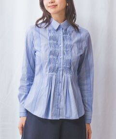 NARACAMICIE / ナラカミーチェ シャツ・ブラウス | 【NARACAMICIE】ストライプフロントデザインピンタック長袖シャツ