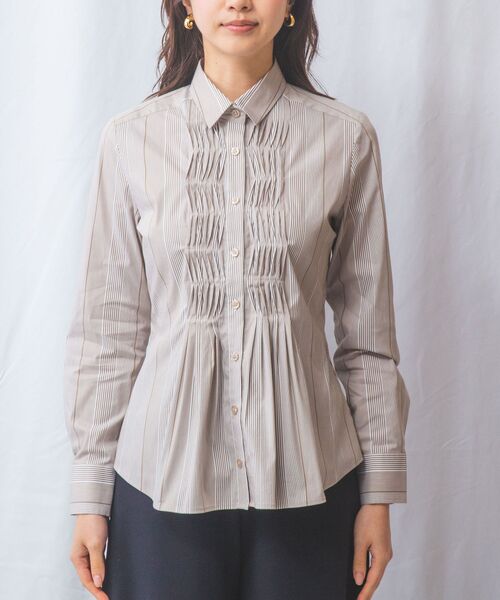 NARACAMICIE / ナラカミーチェ シャツ・ブラウス | 【NARACAMICIE】ストライプフロントデザインピンタック長袖シャツ | 詳細1