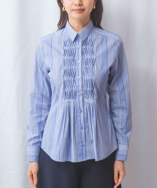 NARACAMICIE / ナラカミーチェ シャツ・ブラウス | 【NARACAMICIE】ストライプフロントデザインピンタック長袖シャツ | 詳細12