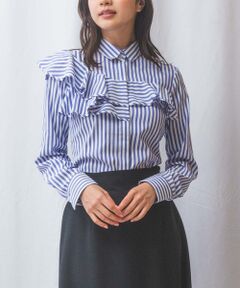 NARACAMICIE / ナラカミーチェ シャツ・ブラウス | 【NARACAMICIE】ストレッチストライプフロントフリル長袖シャツ
